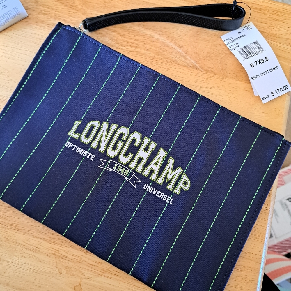 Longchamp Blue and Green Striped  Pouch